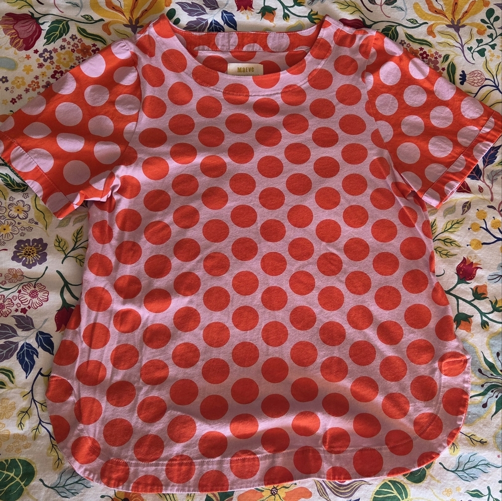 Maeve Red Orange And Pink Polka Dot Top